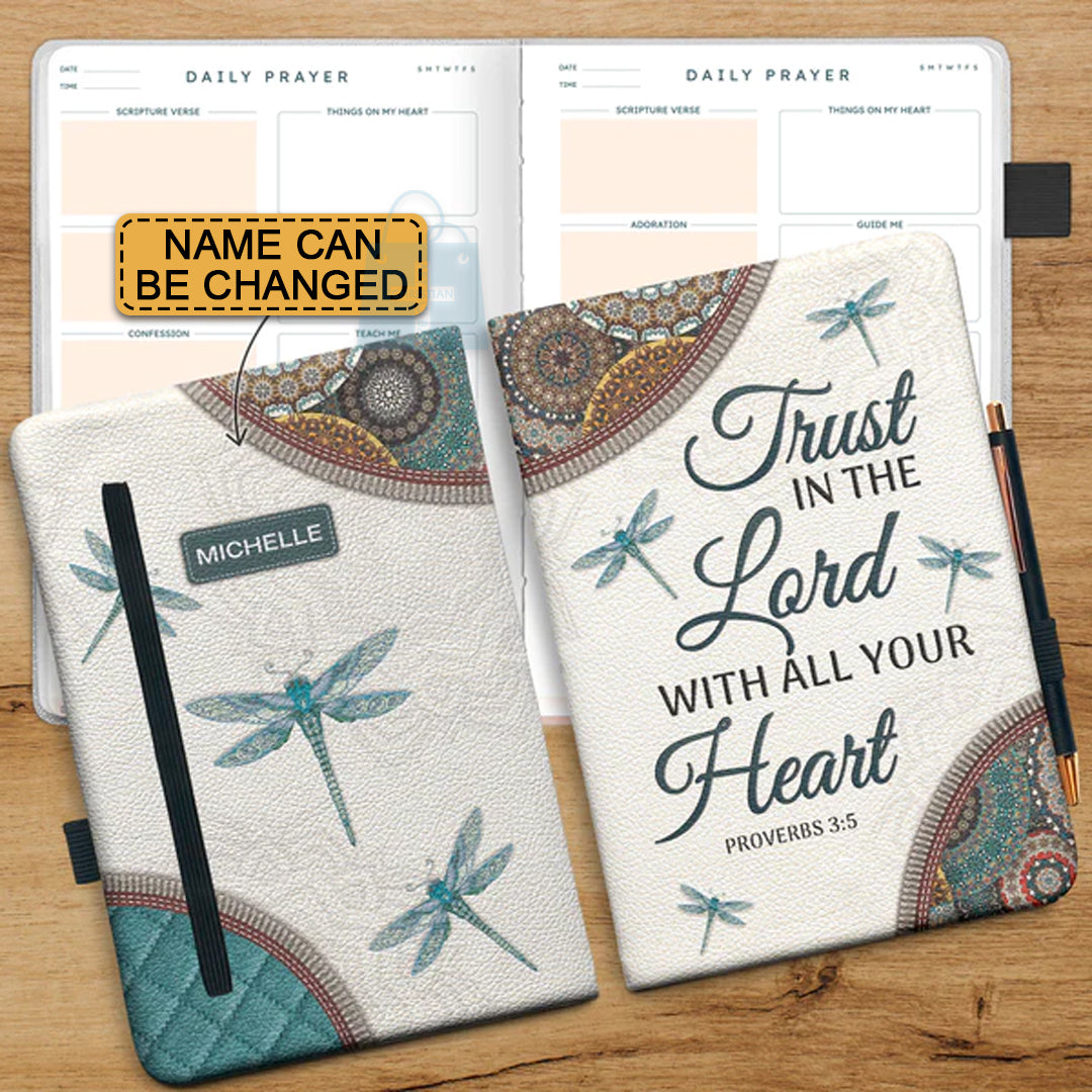 Personalized "Trust in the Lord" Dragonfly Leather Prayer Journal