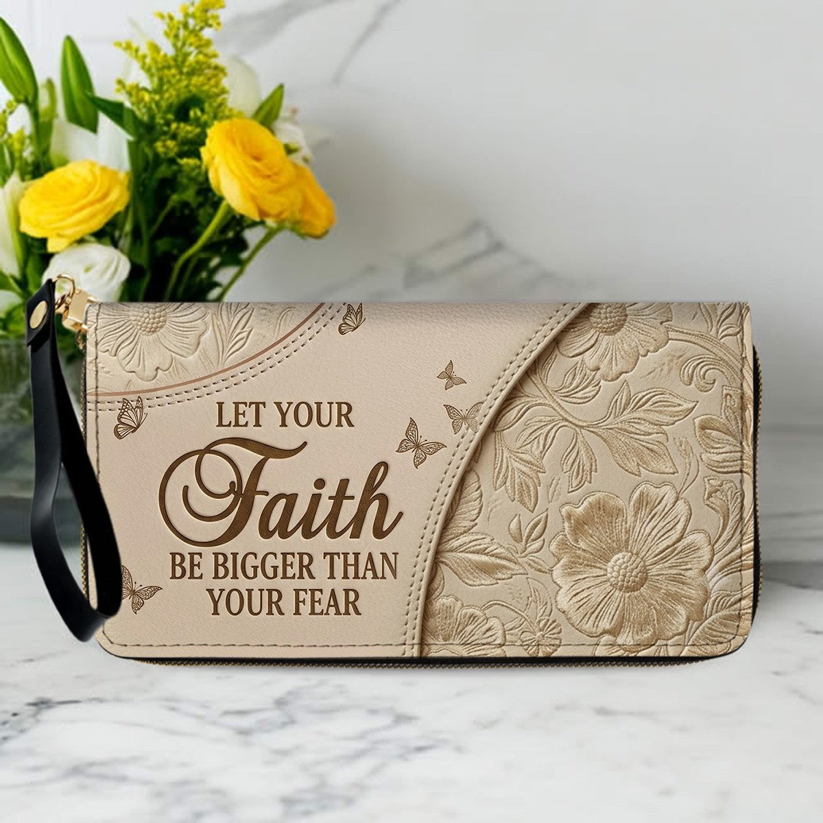 Personalized Faith Bigger Than Fear Leather Tote