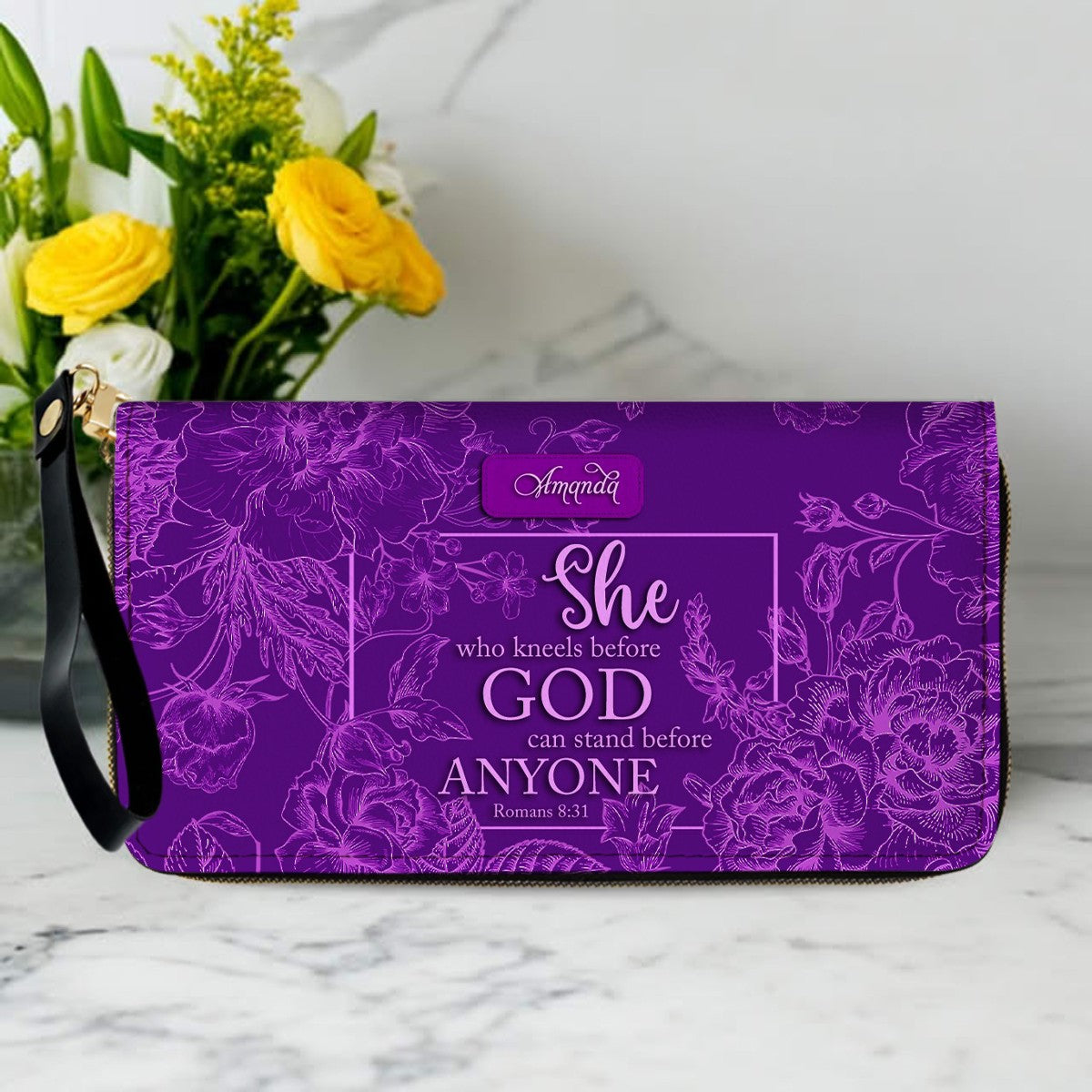 Personalized Floral Christian Leather Handbag