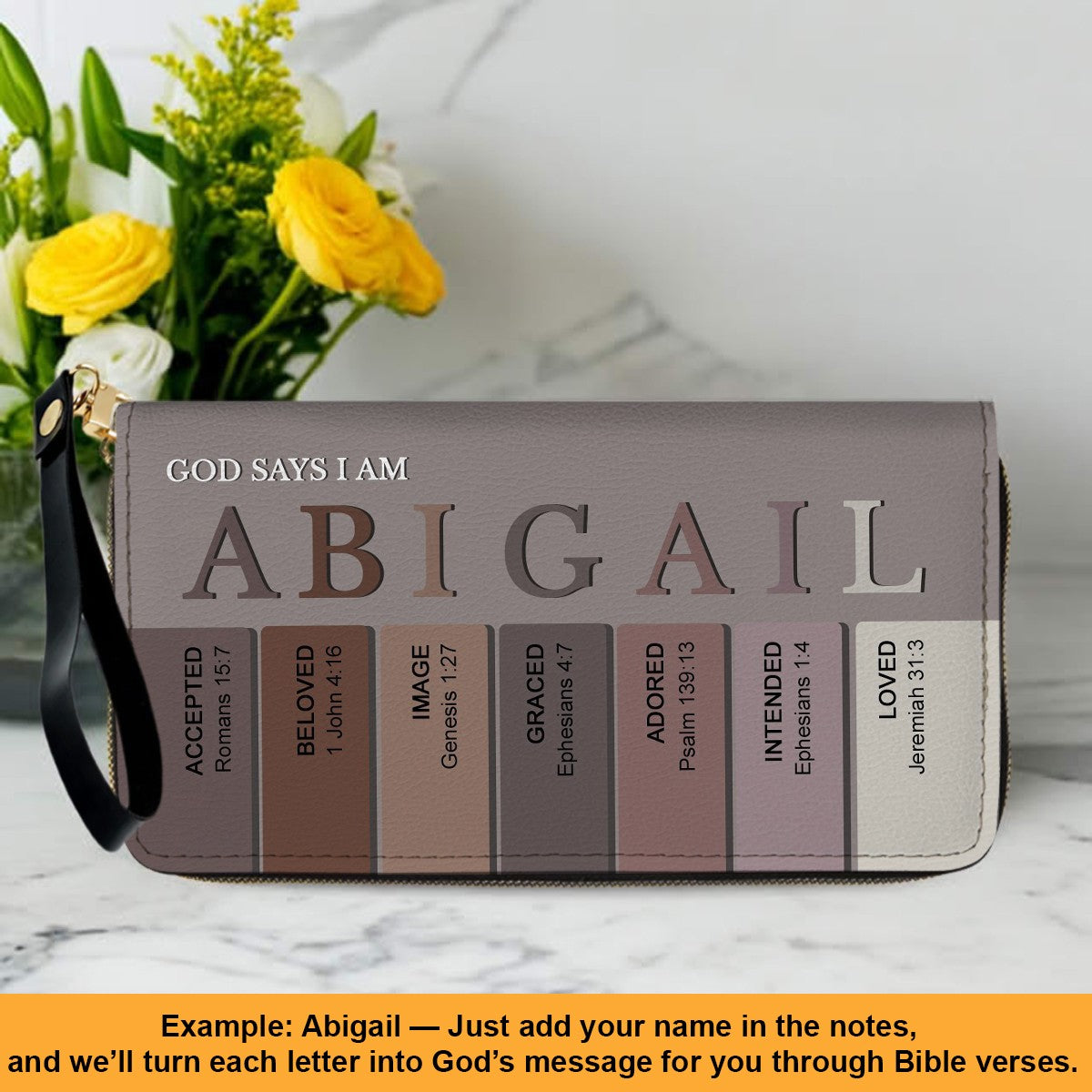 Personalized Christian Name Leather Clutch Purse