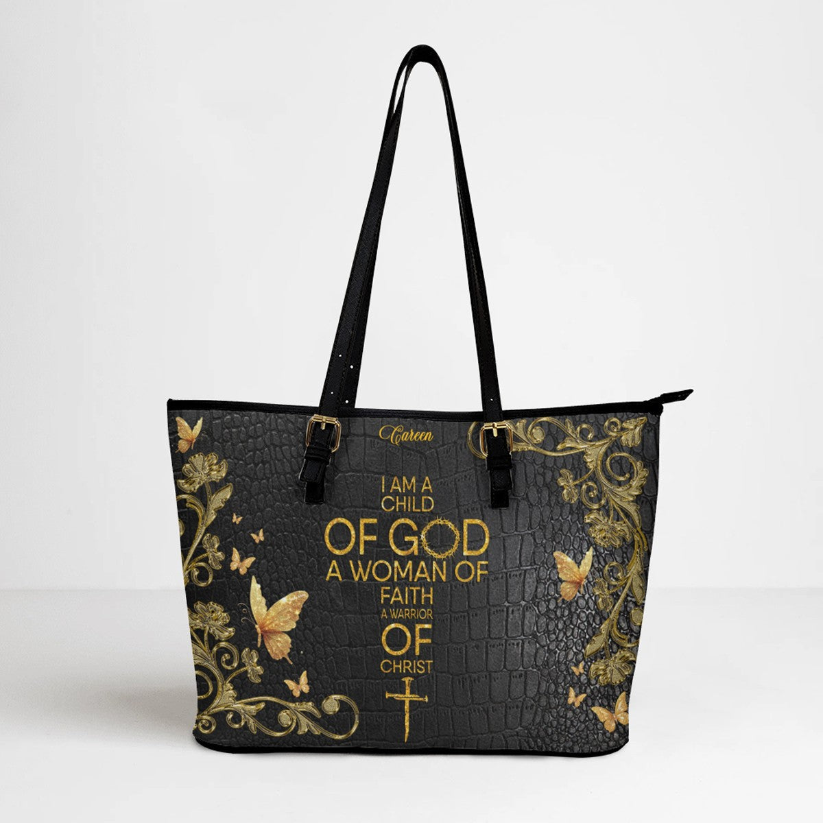Personalized Bible Verse Leather Tote Bag