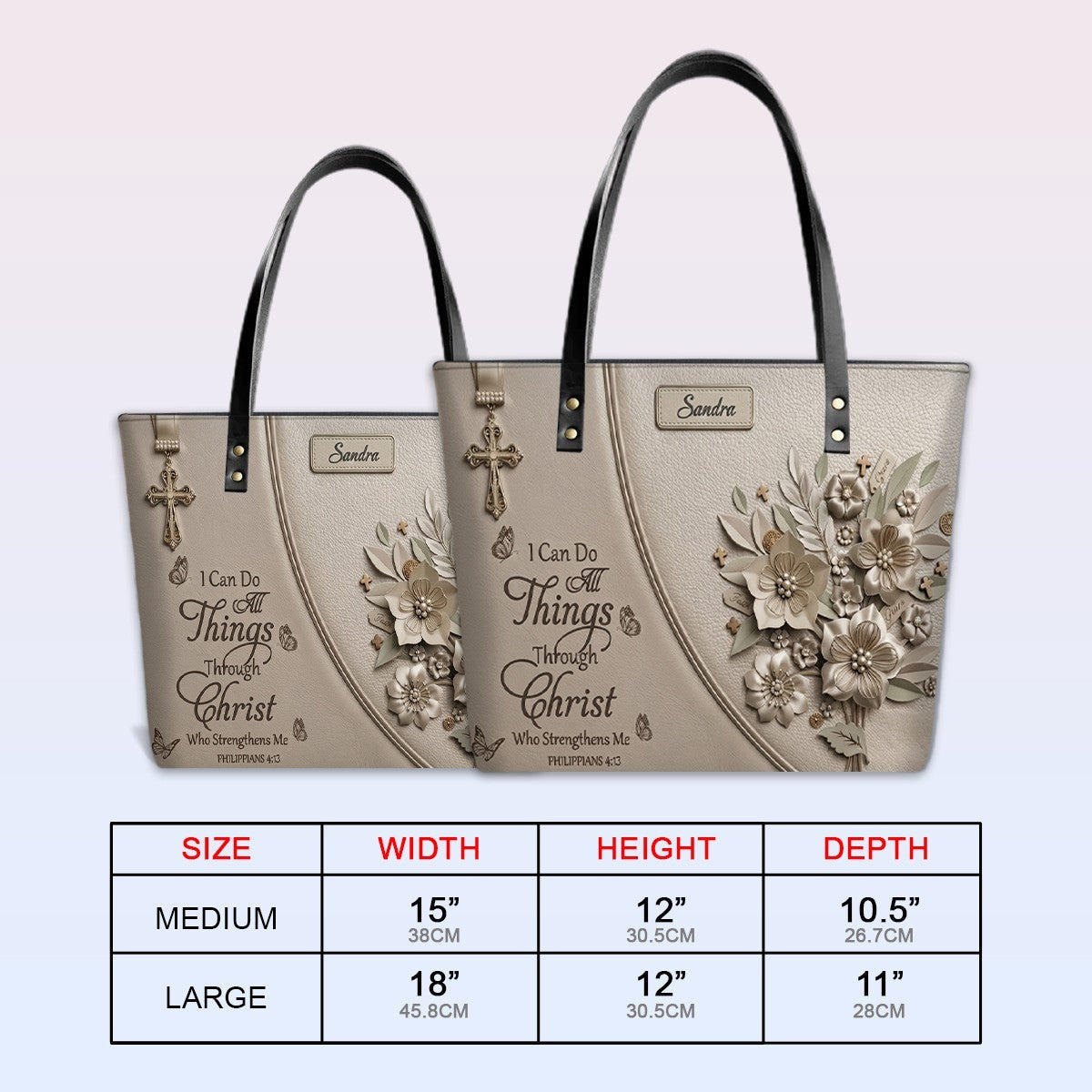 Personalized Christian Scripture Leather Tote Bag
