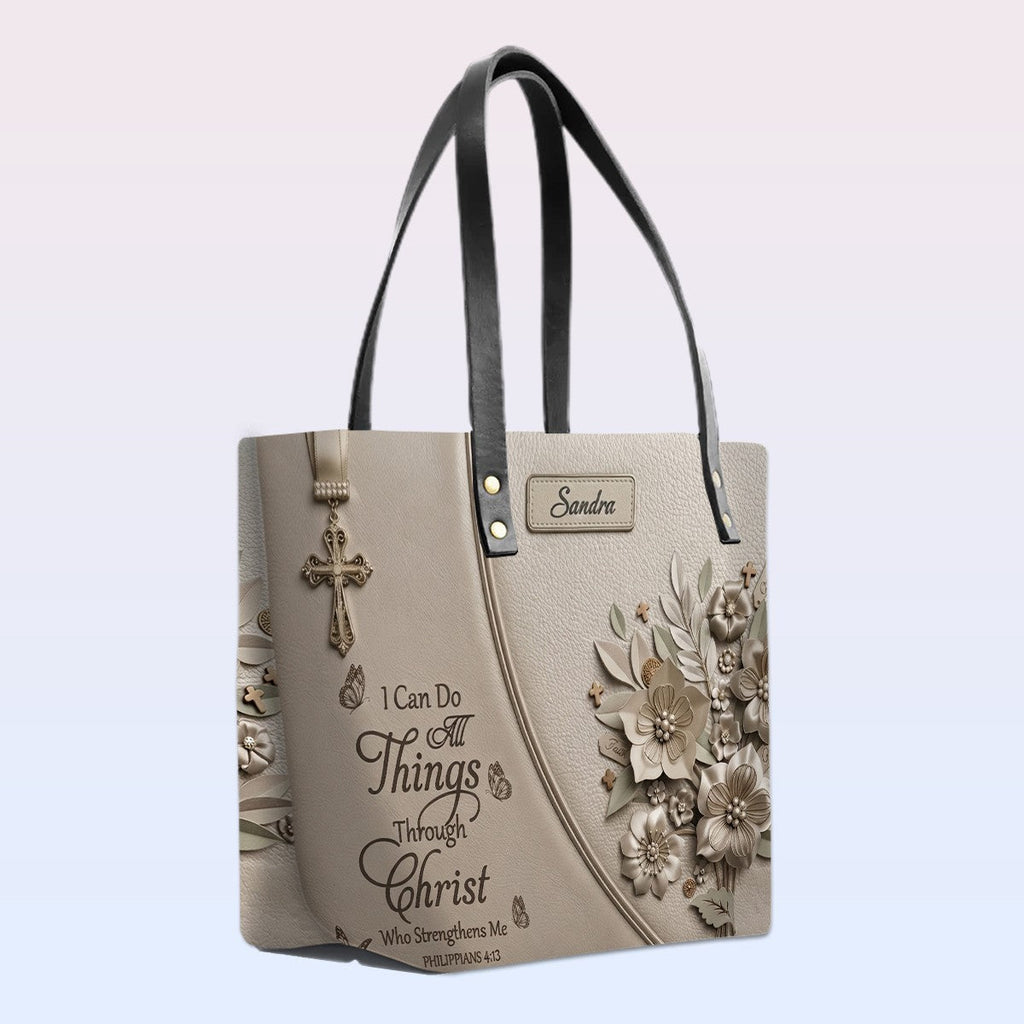 Personalized Christian Scripture Leather Tote Bag