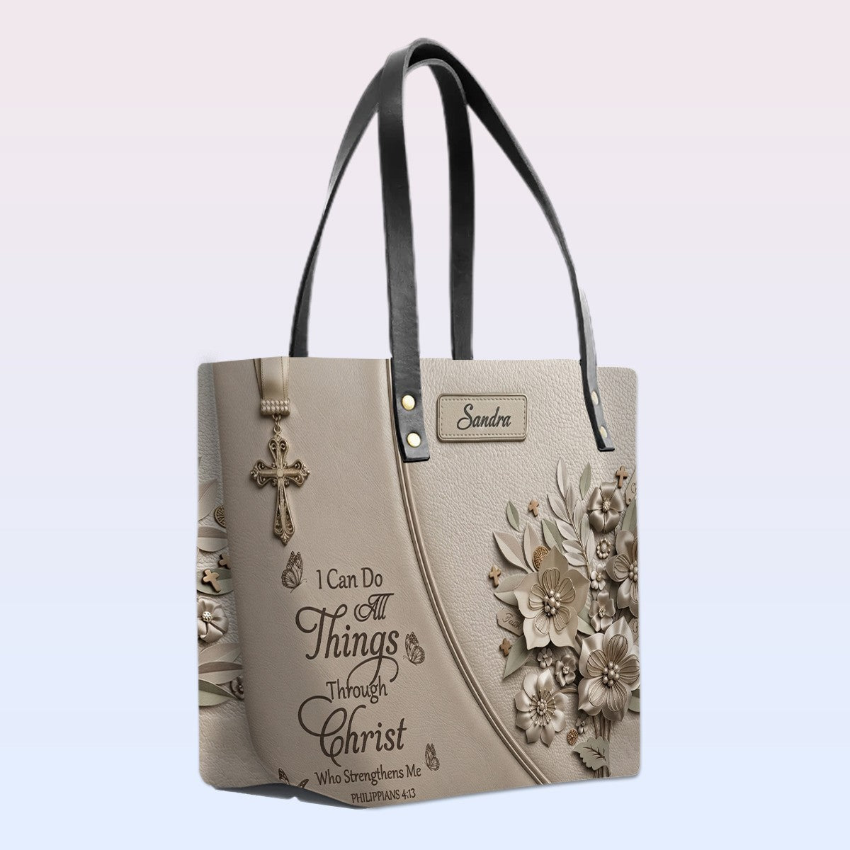 Personalized Christian Scripture Leather Tote Bag