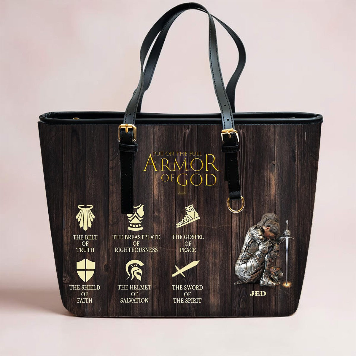 Full Armor of God Personalized Leather Tote Bag