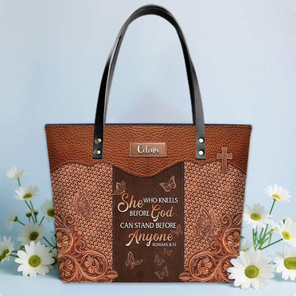 Personalized Bible Verse Leather Tote Bag