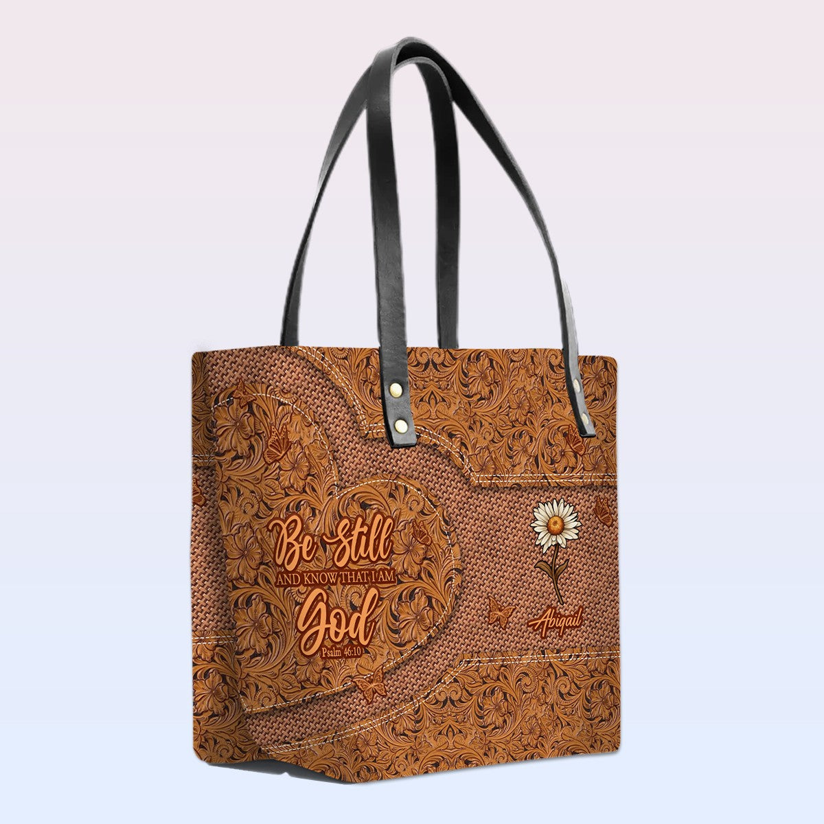Personalized Bible Verse Leather Tote Bag