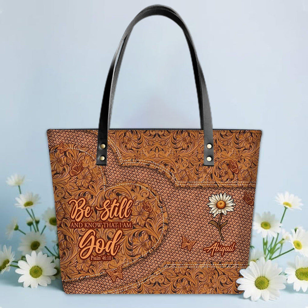Personalized Bible Verse Leather Tote Bag