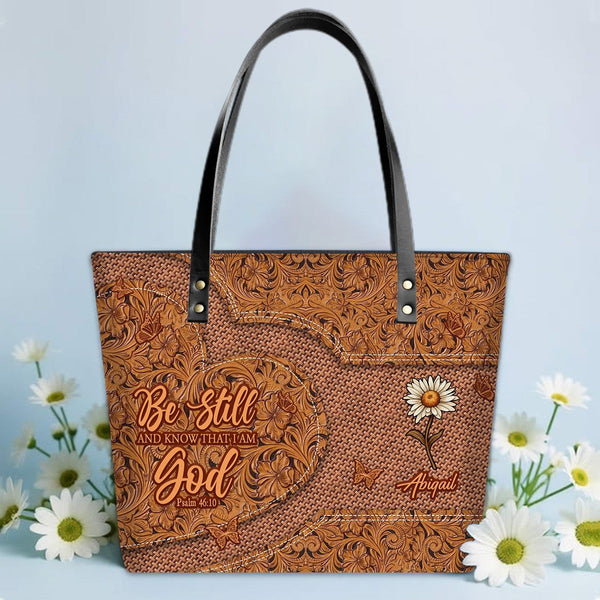 Personalized Bible Verse Leather Tote Bag