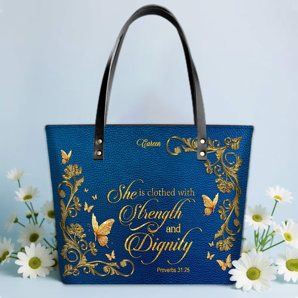 Personalized Bible Verse Leather Tote Bag