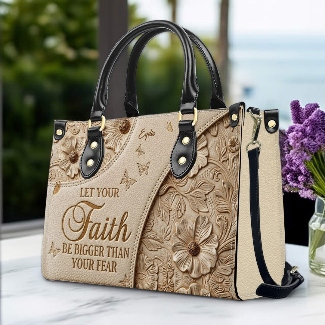 Personalized Faith Bigger Than Fear Leather Tote