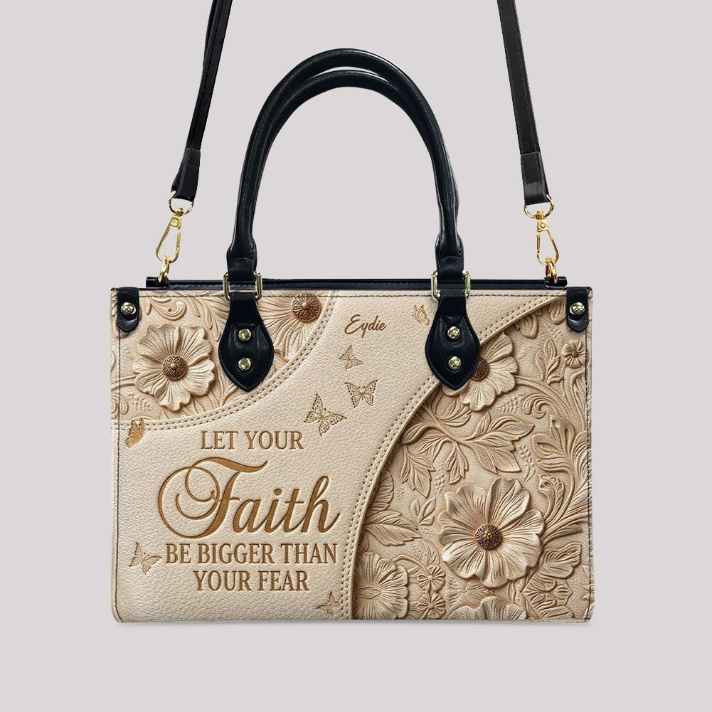 Personalized Faith Bigger Than Fear Leather Tote