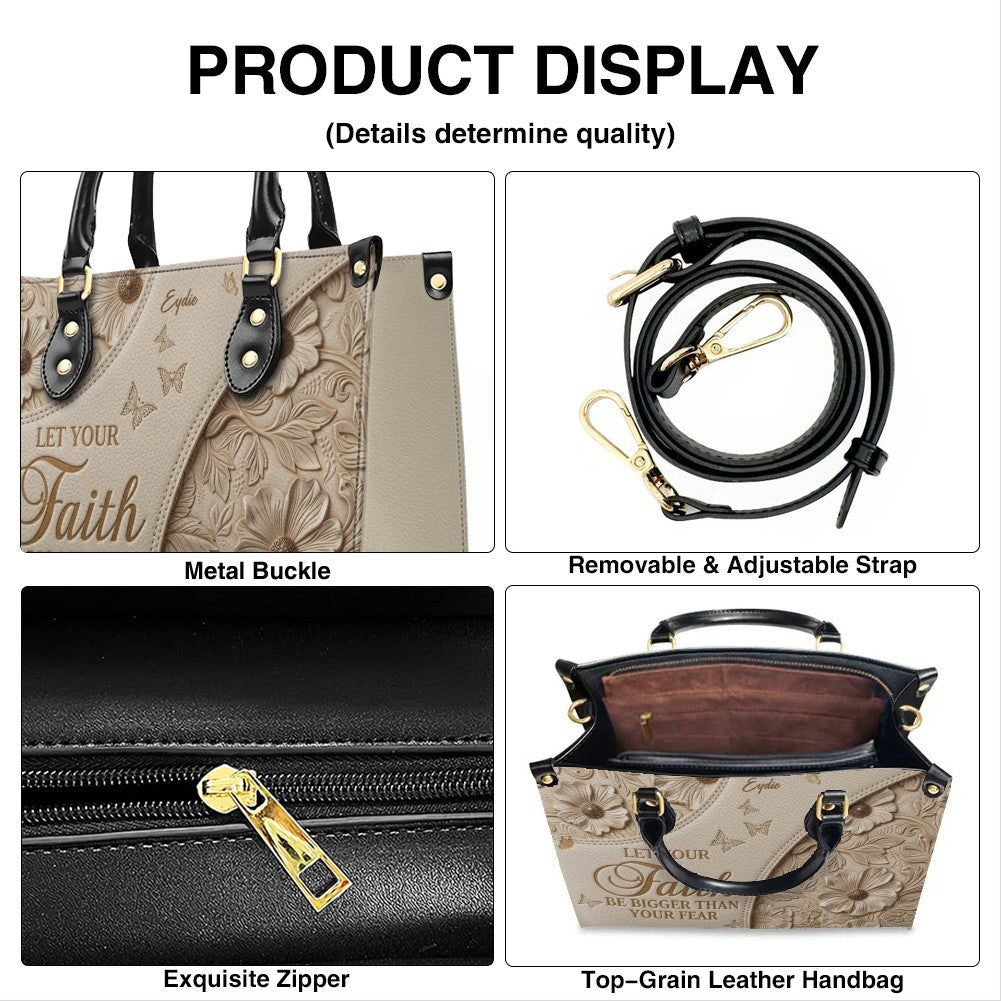 Personalized Faith Bigger Than Fear Leather Tote