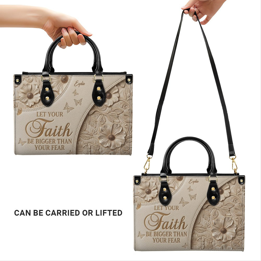 Personalized Faith Bigger Than Fear Leather Tote