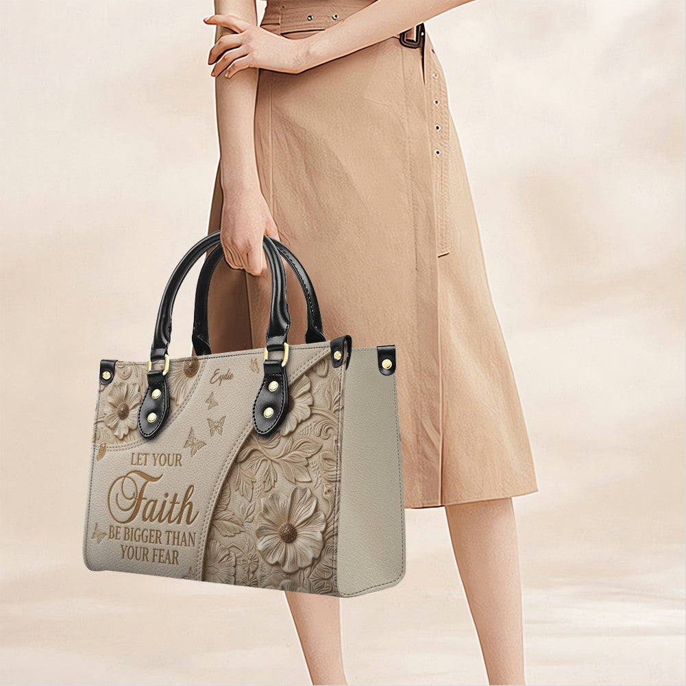 Personalized Faith Bigger Than Fear Leather Tote