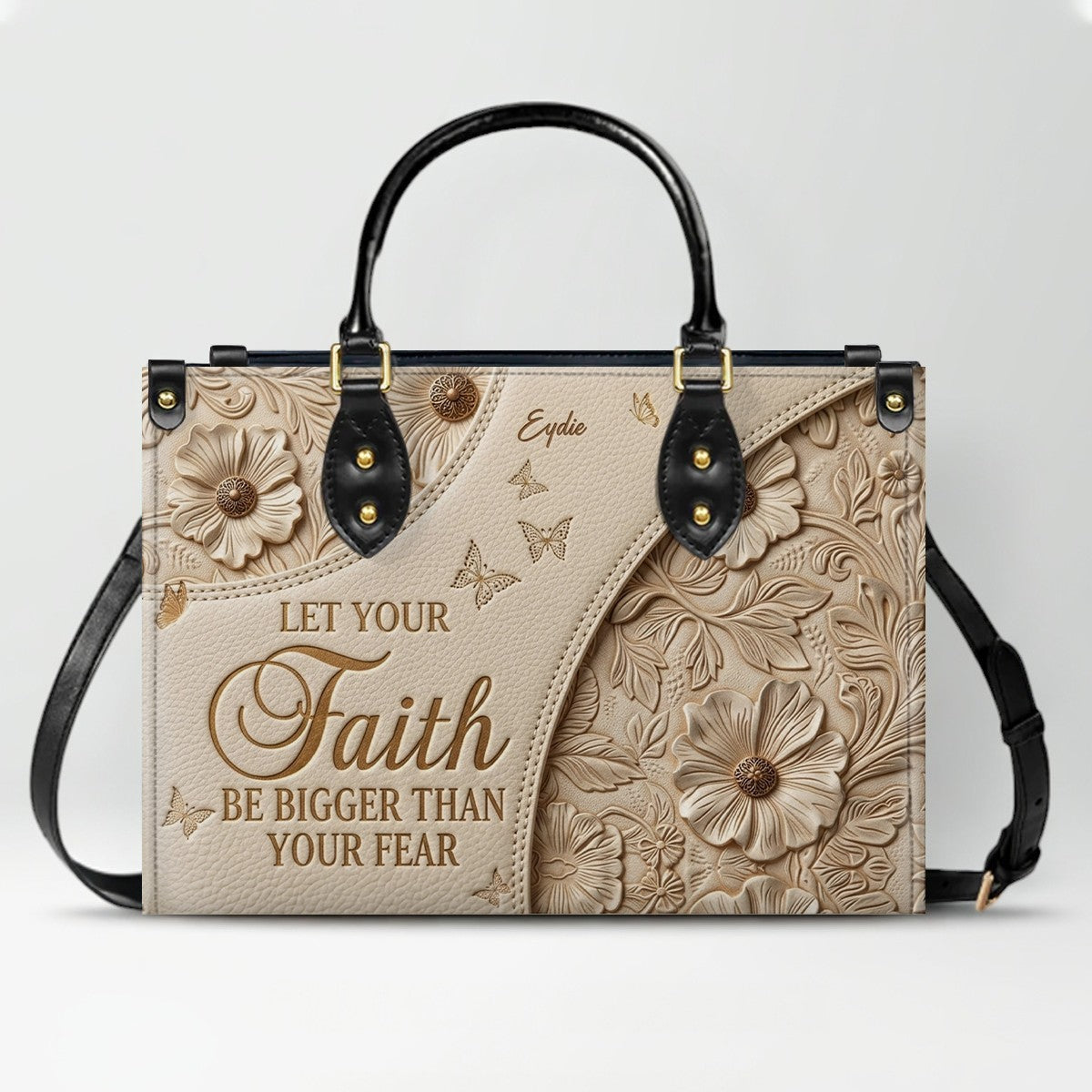 Personalized Faith Bigger Than Fear Leather Tote