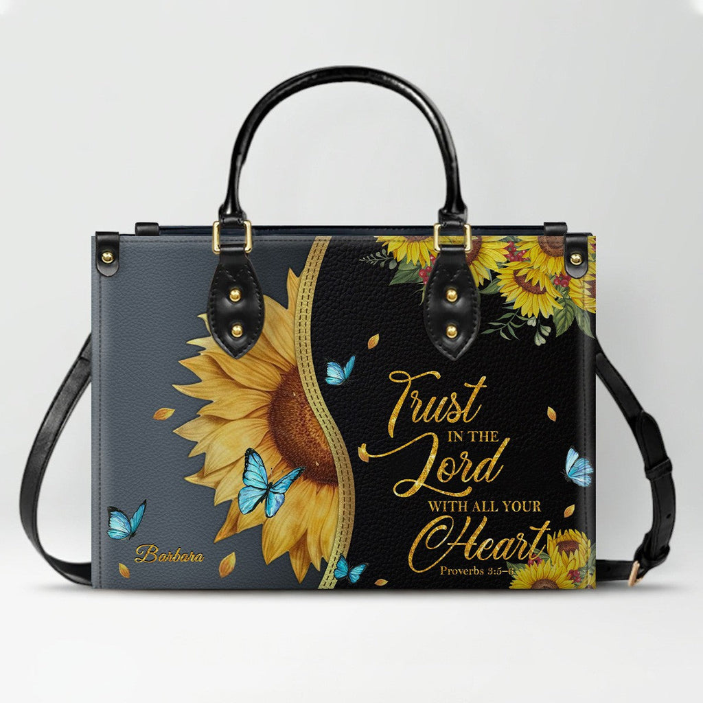 Personalized Sunflower Christian Leather Tote