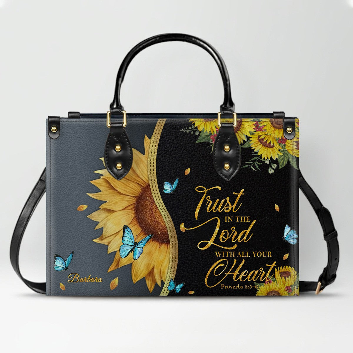 Personalized Sunflower Bible Verse Leather Tote
