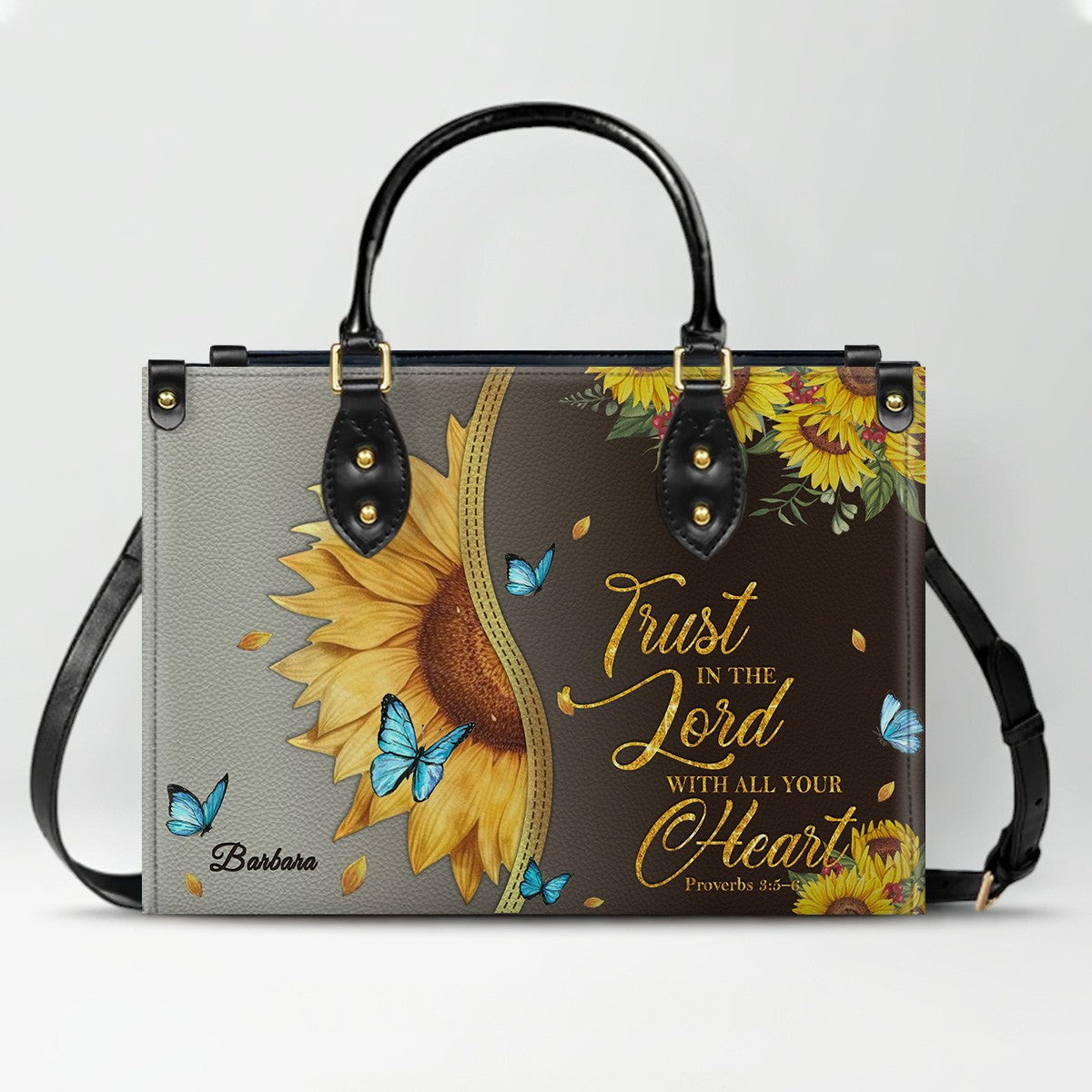 Personalized Sunflower Christian Leather Tote