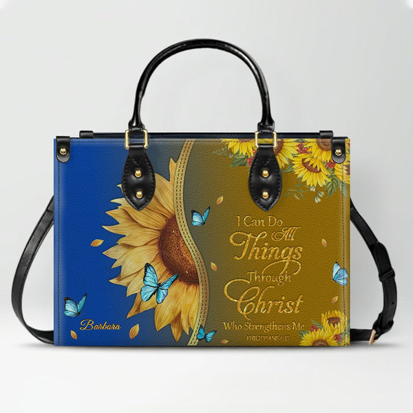 Personalized Sunflower Christian Leather Tote