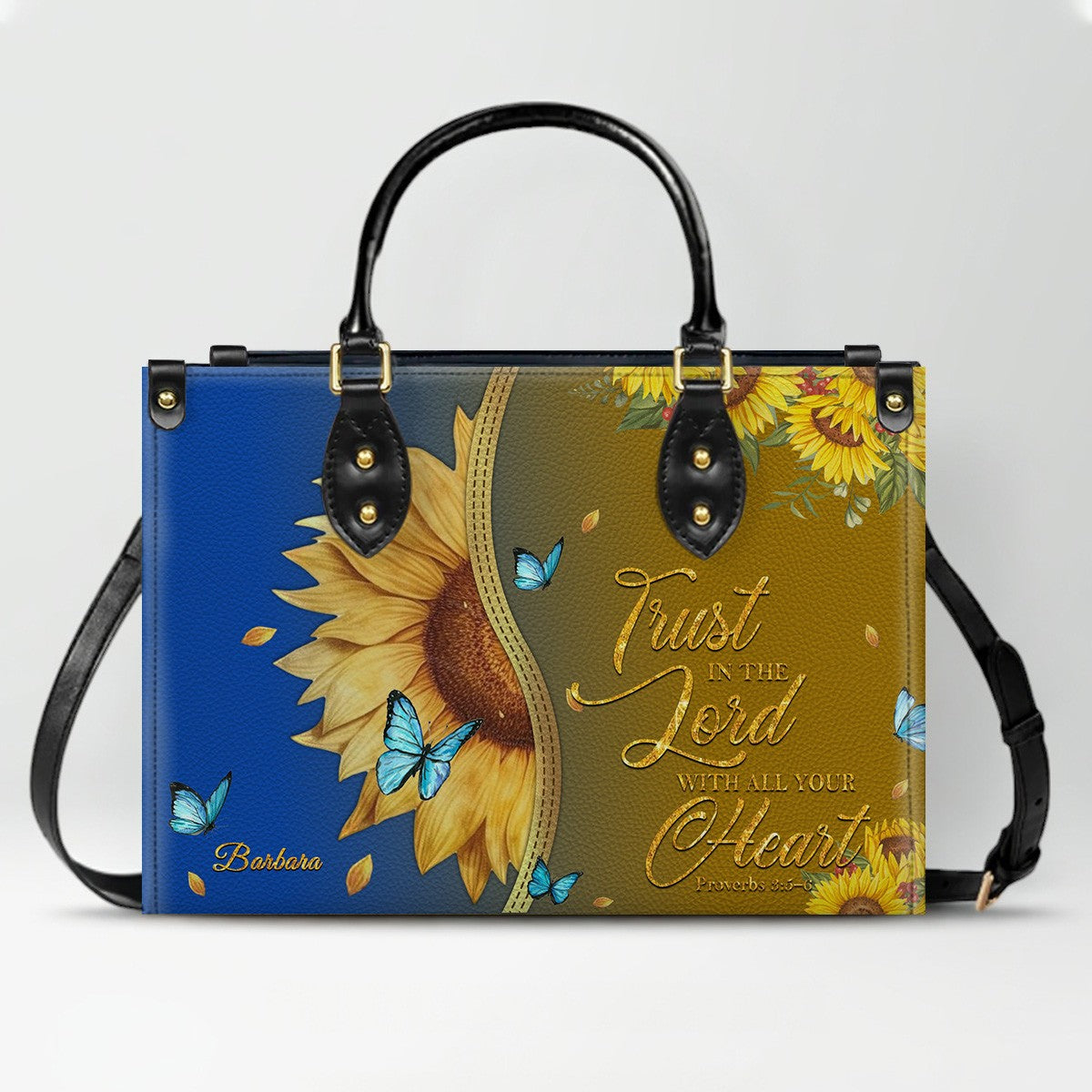 Personalized Sunflower Christian Leather Tote