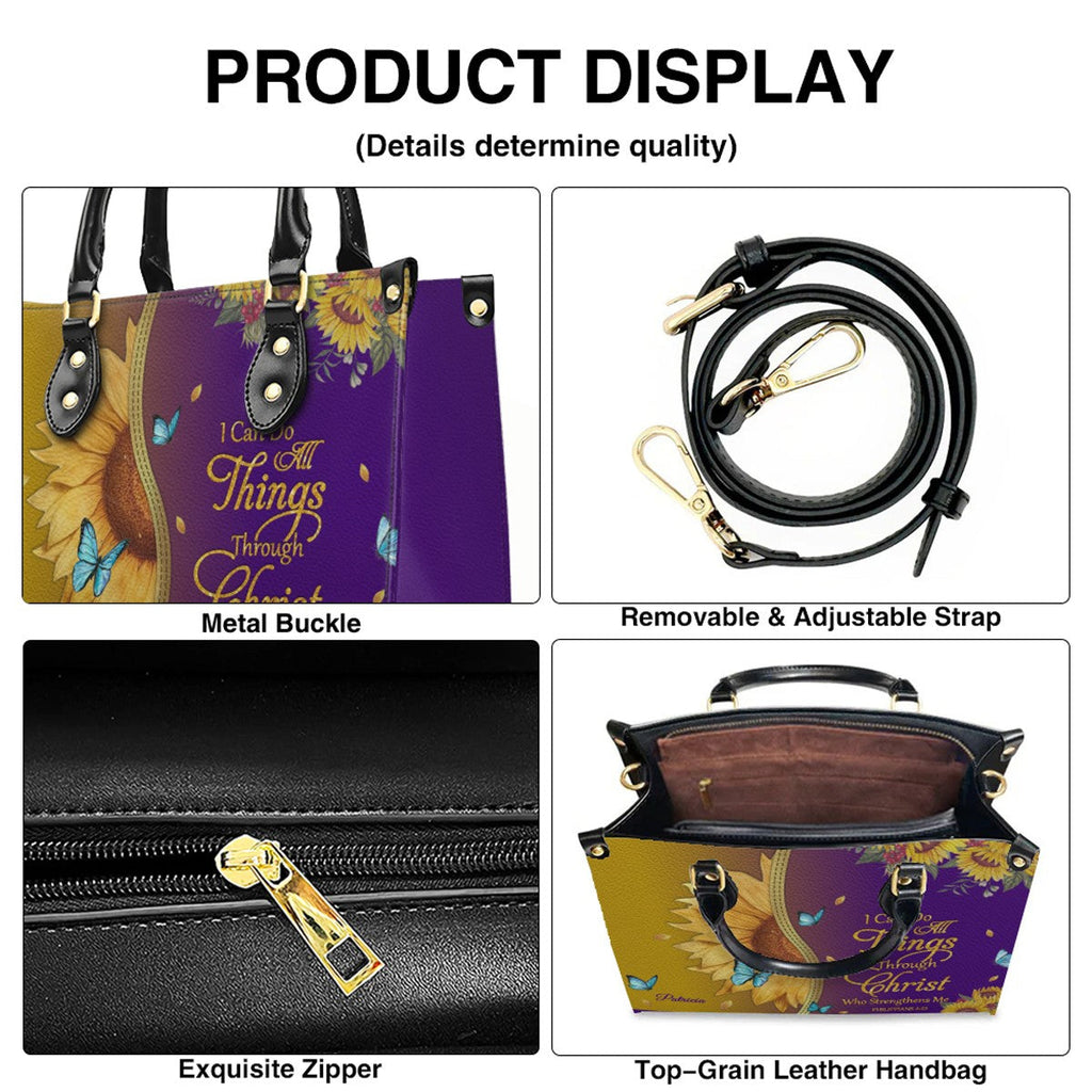 Personalized Sunflower Christian Leather Tote