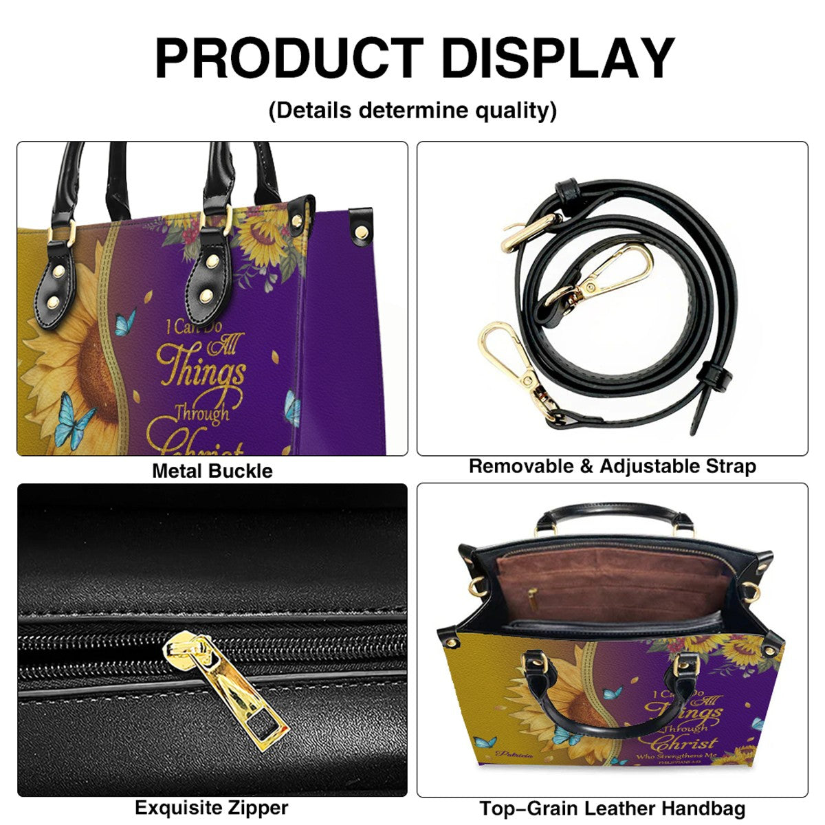 Personalized Sunflower Bible Verse Leather Tote