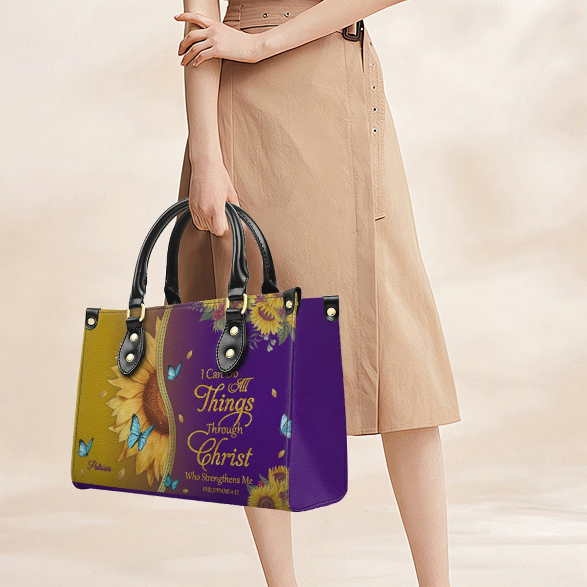 Personalized Sunflower Bible Verse Leather Tote