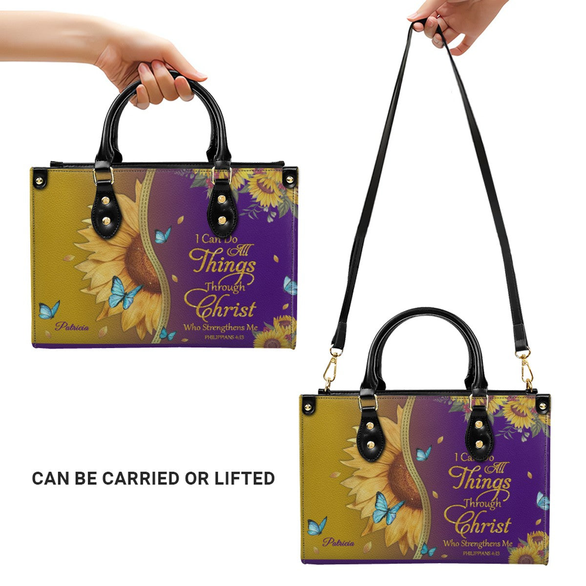 Personalized Sunflower Bible Verse Leather Tote