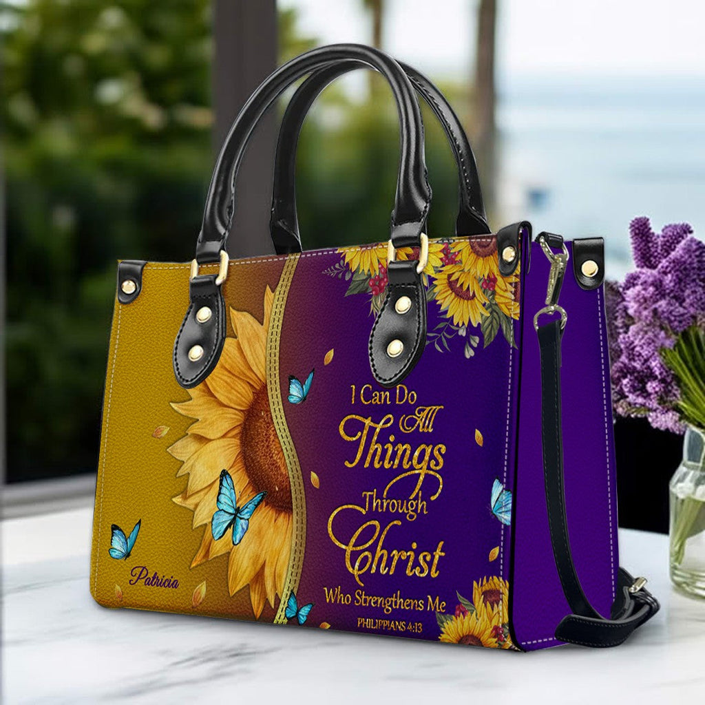 Personalized Sunflower Christian Leather Tote