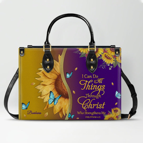 Personalized Sunflower Bible Verse Leather Tote