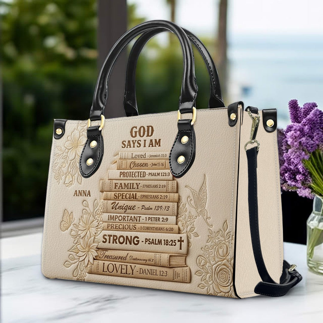 Personalized God Says I Am Leather Tote Bag