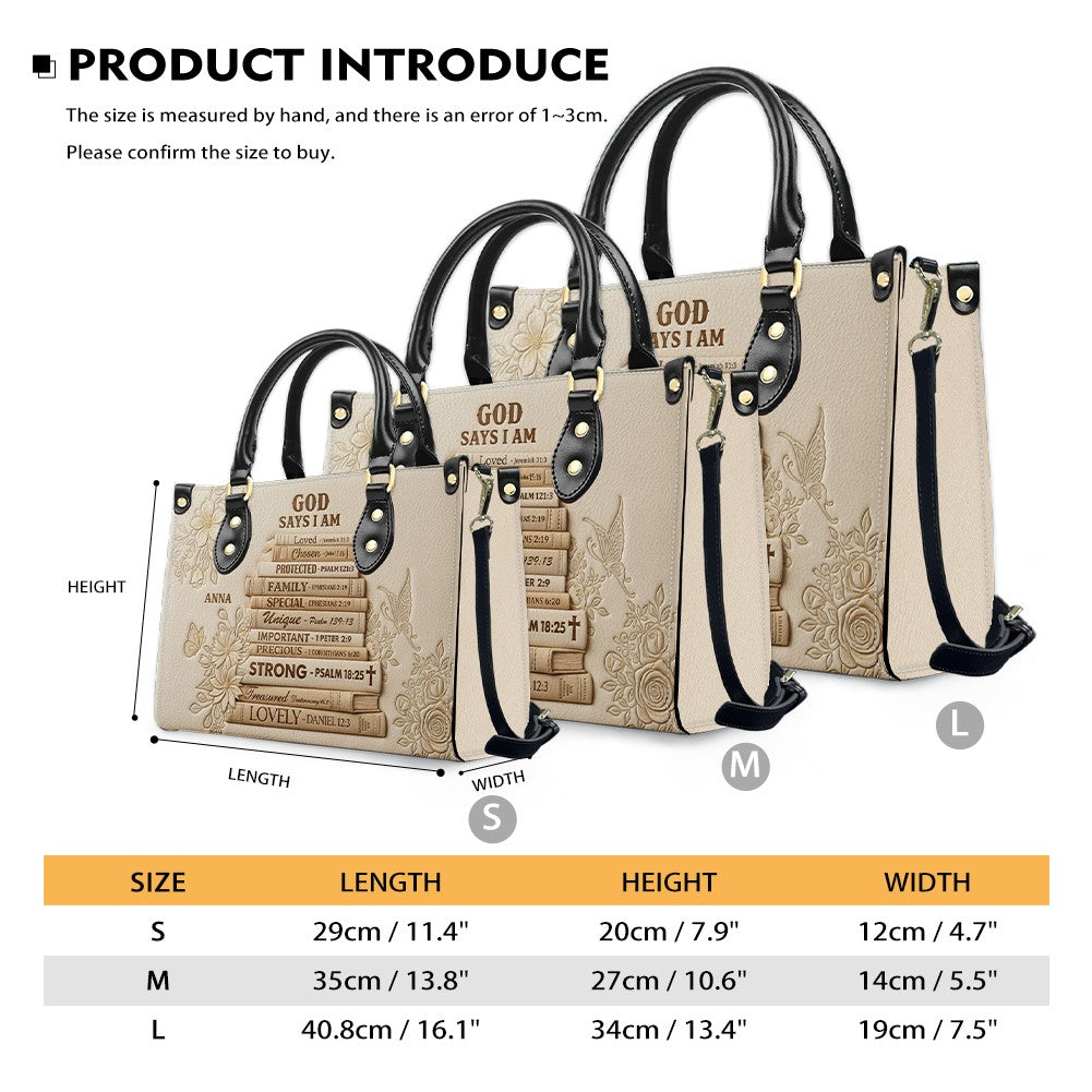 Personalized God Says I Am Leather Tote Bag