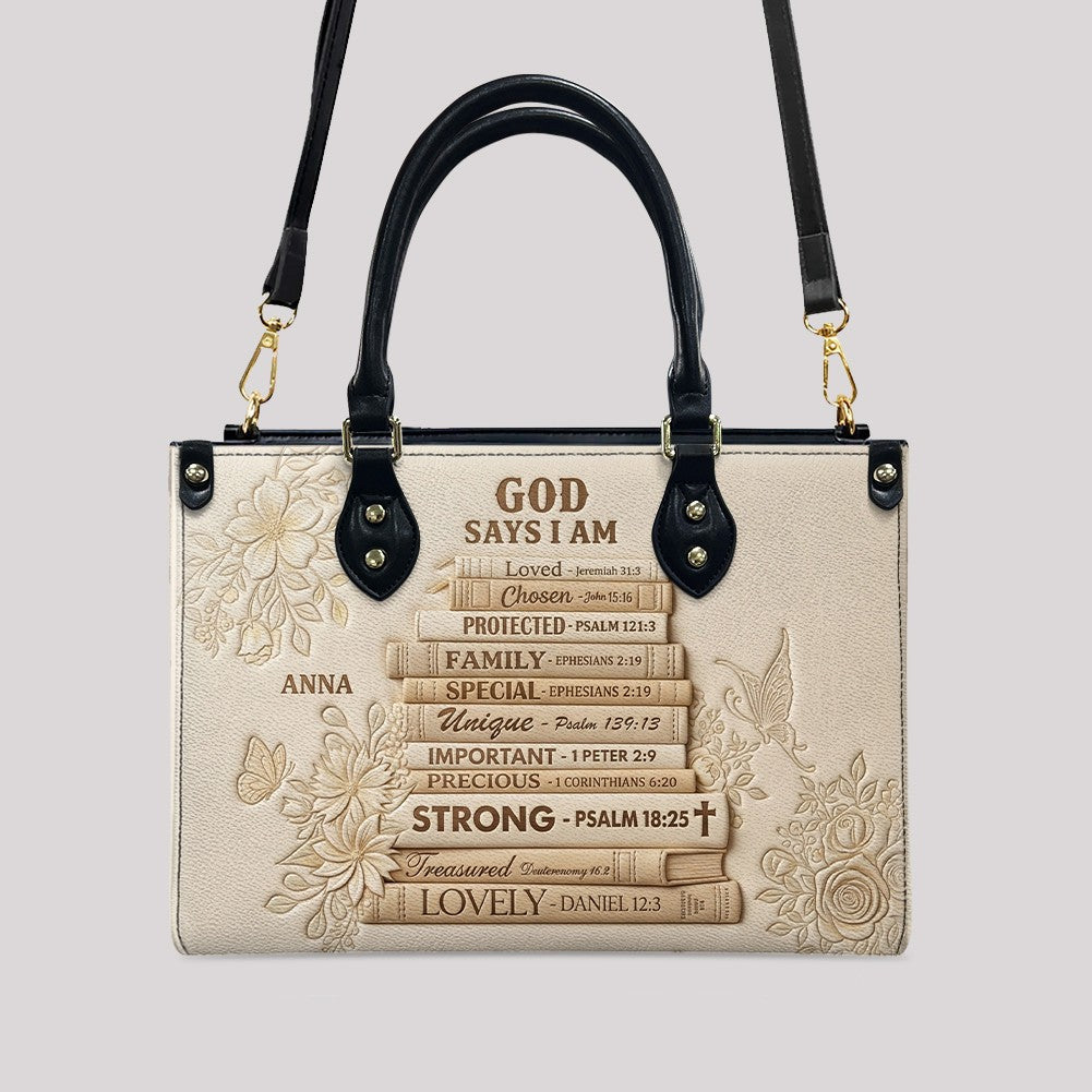 Personalized God Says I Am Leather Tote Bag