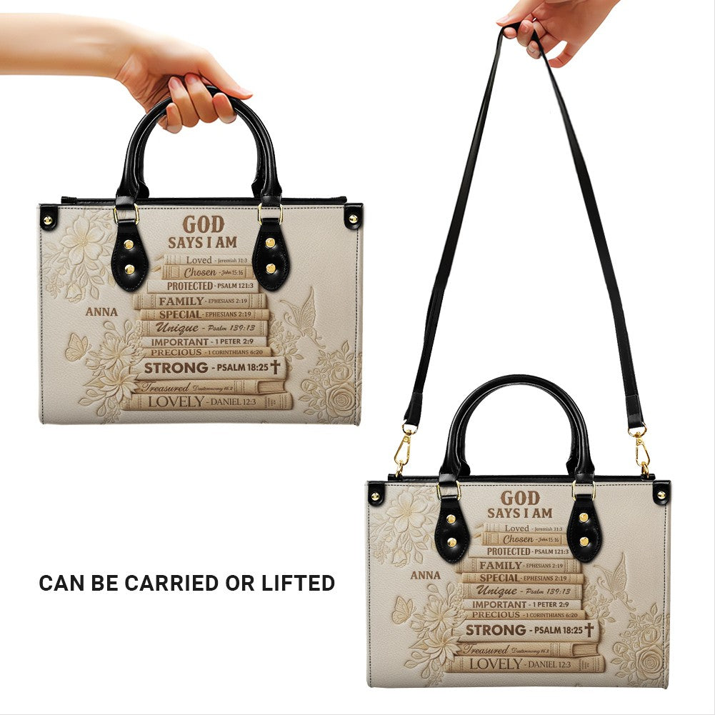 Personalized God Says I Am Leather Tote Bag