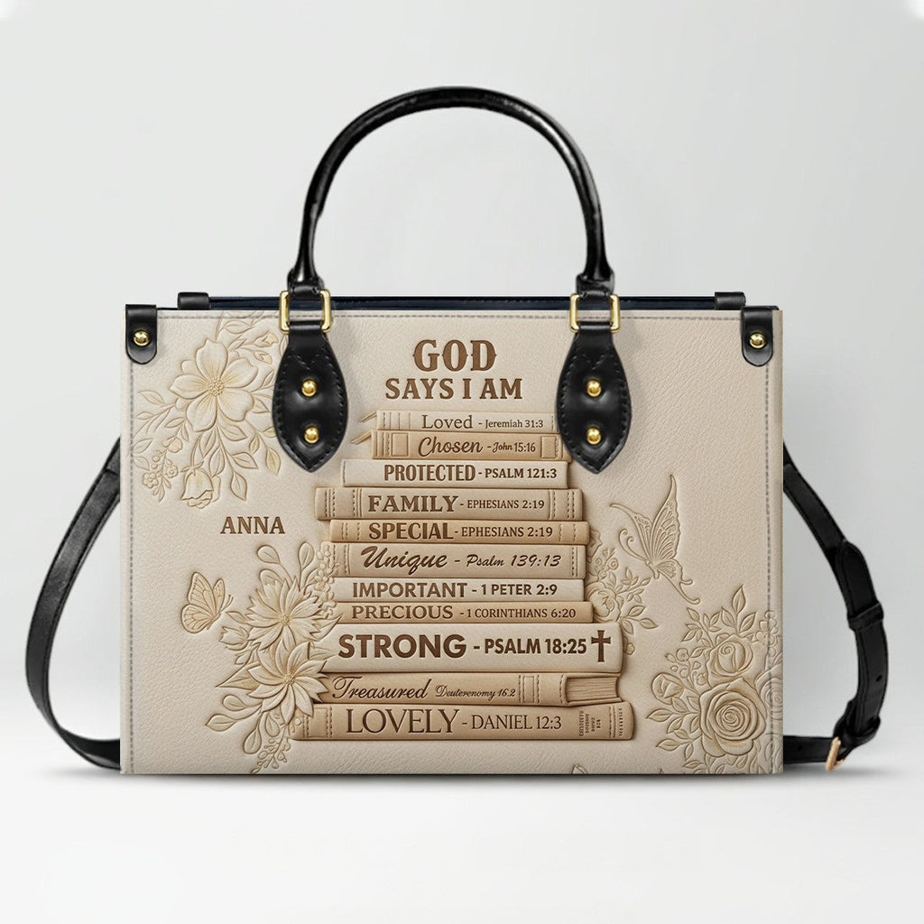 Personalized God Says I Am Leather Tote Bag