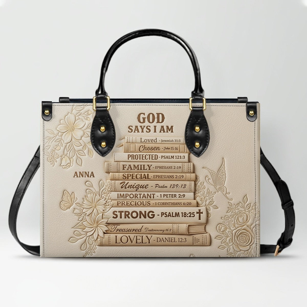 Personalized God Says I Am Leather Tote Bag