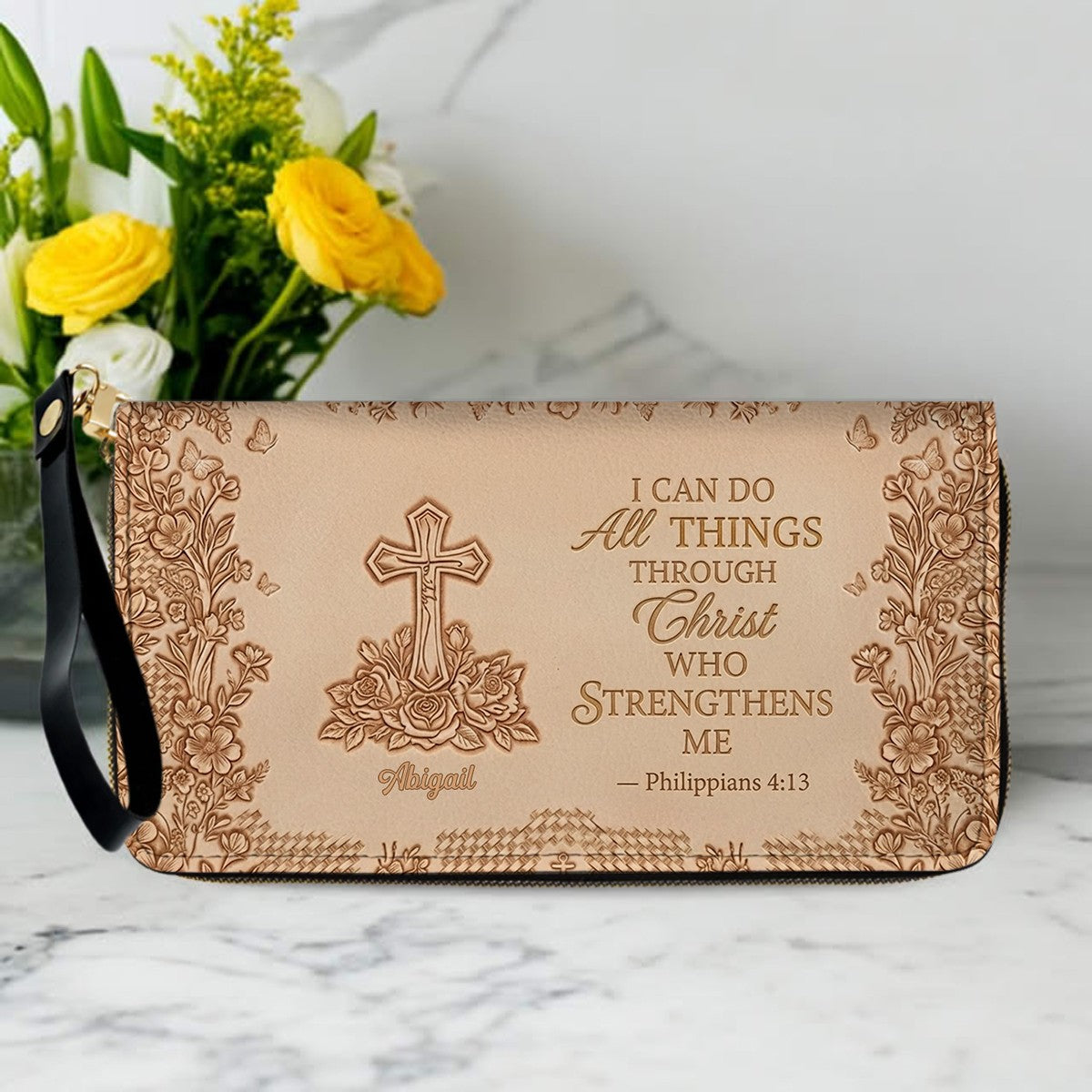 Personalized Christian Cross Leather Handbag