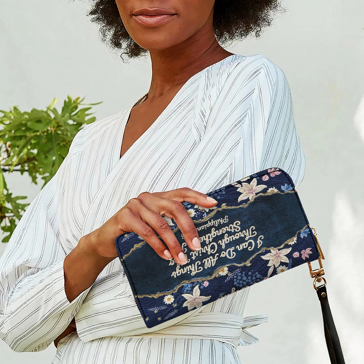 Personalized Floral Christian Leather Tote Bag