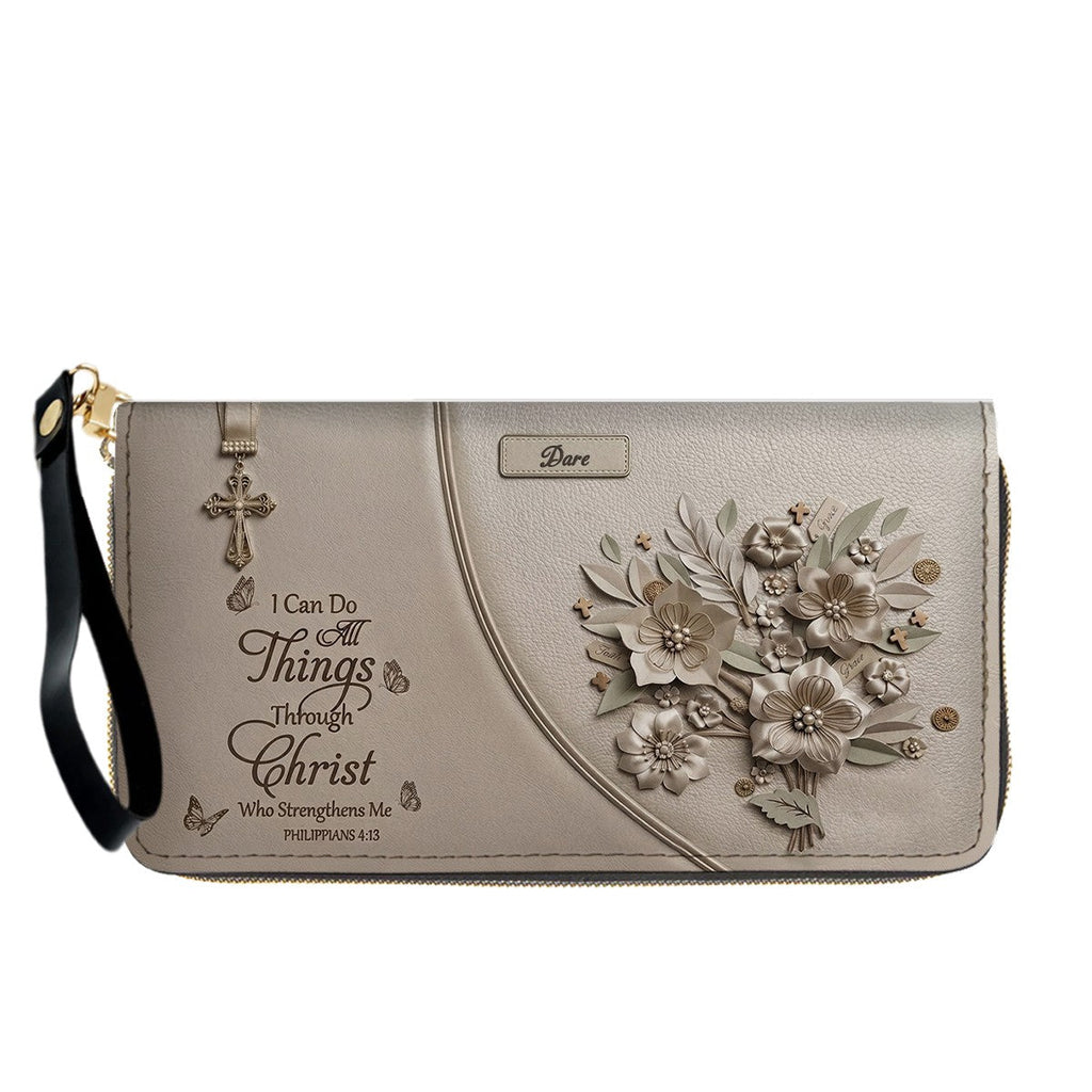 Personalized Christian Floral Leather Handbag