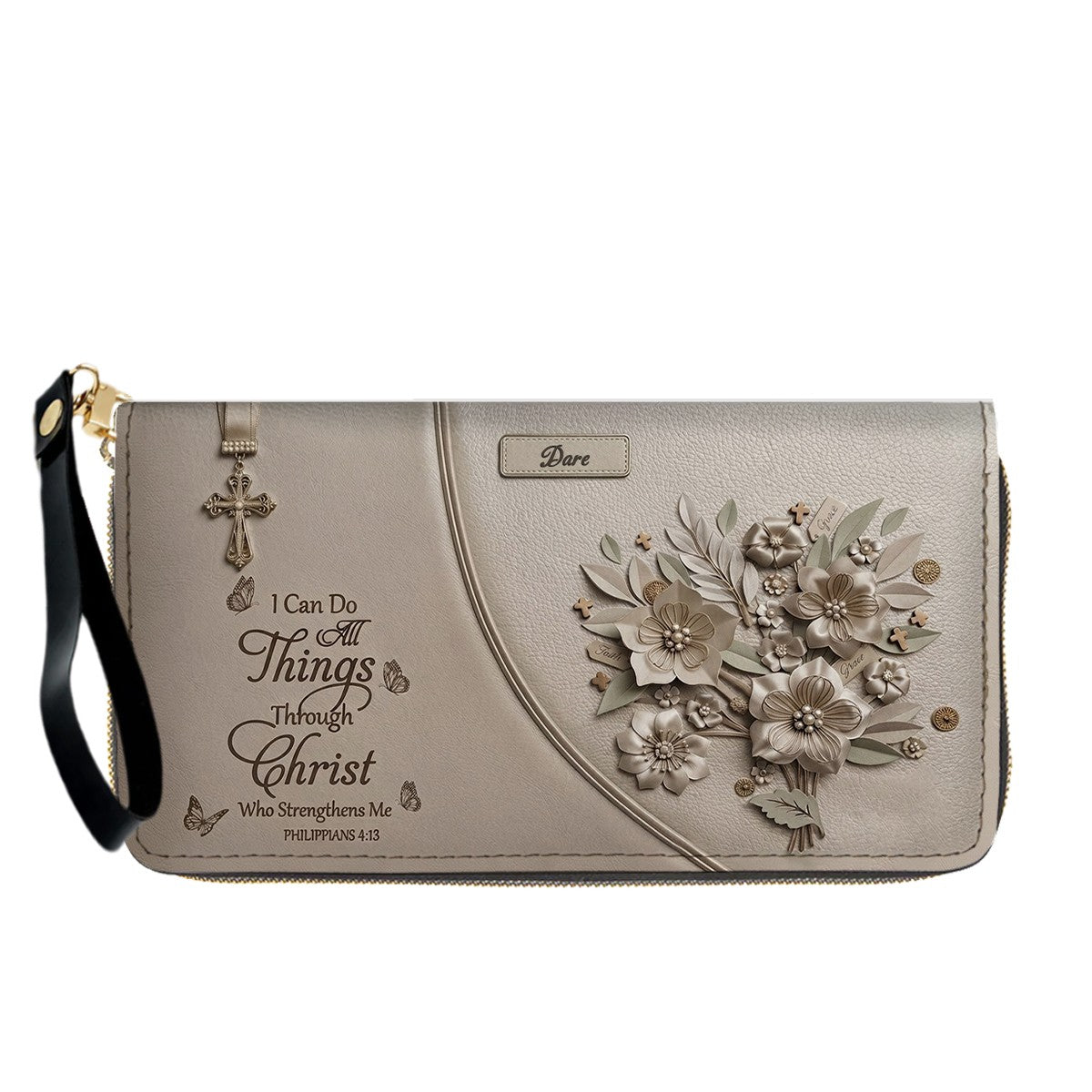 Personalized Christian Floral Leather Handbag