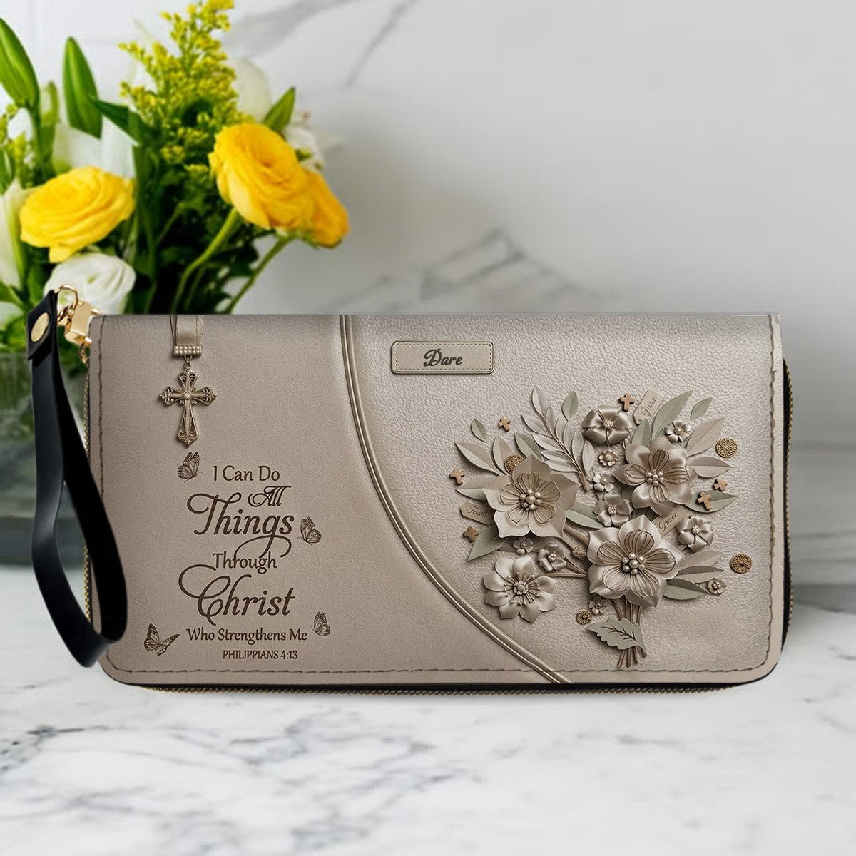 Custom Name Floral Christian Leather Handbag