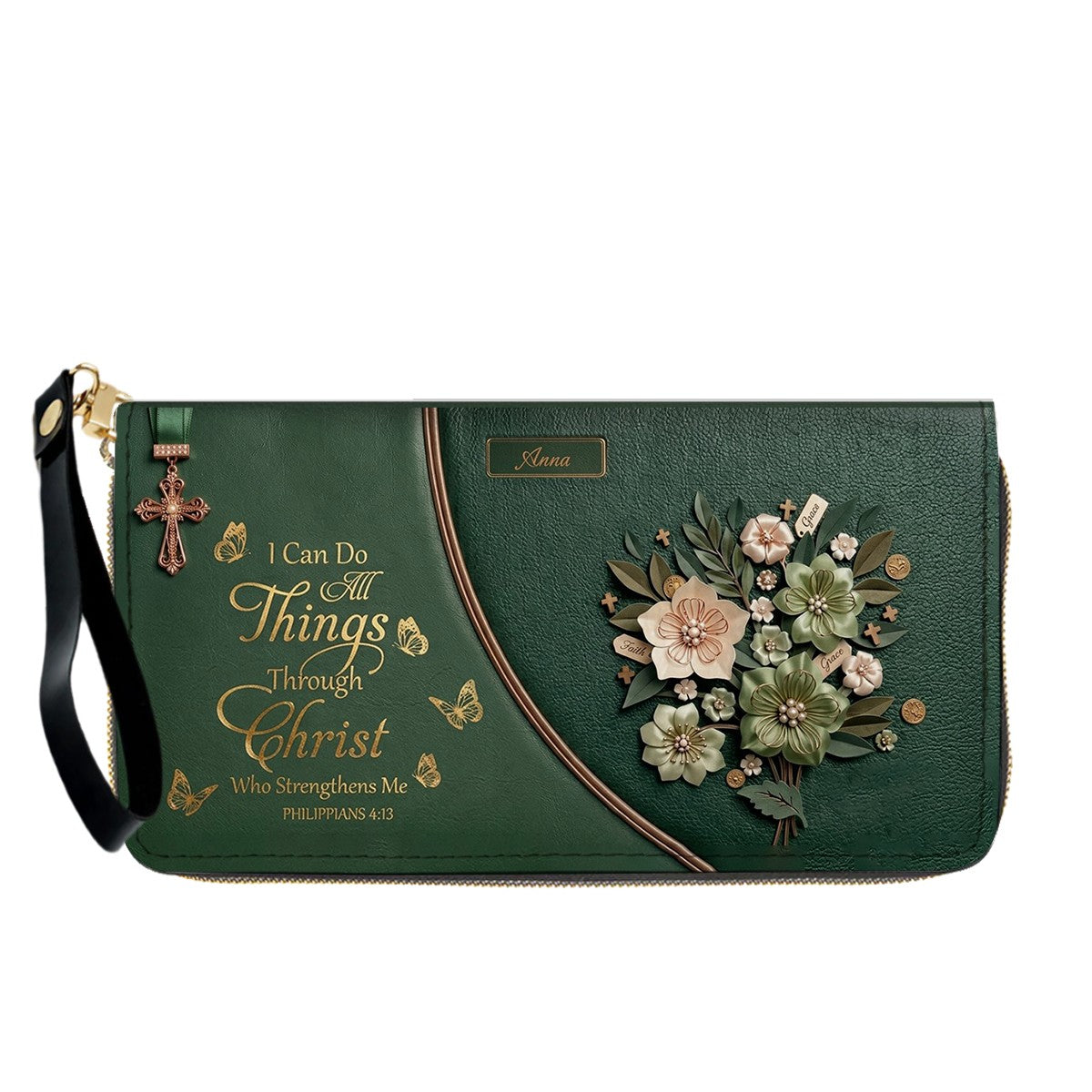 Personalized Christian Floral Leather Handbag