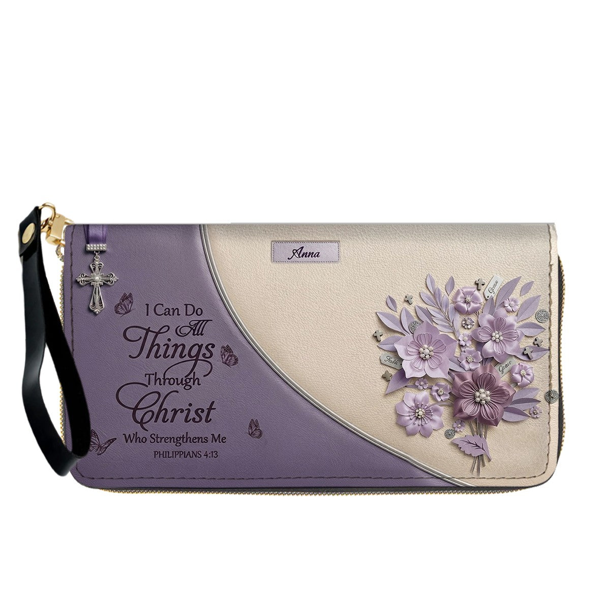 Personalized Christian Floral Leather Handbag