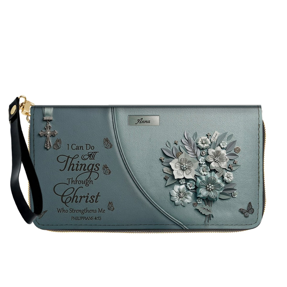 Personalized Christian Floral Leather Handbag