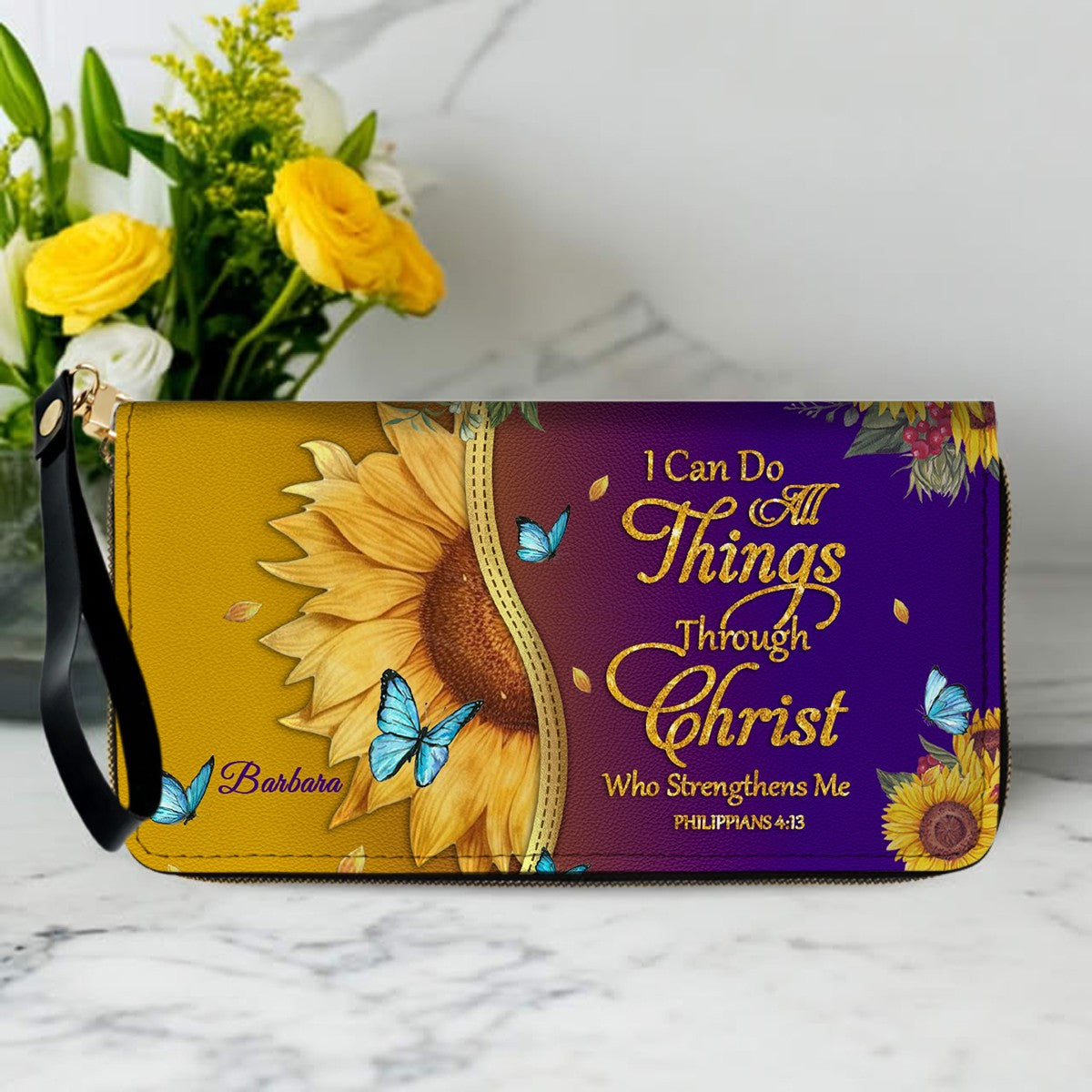 Personalized Christian Sunflower Handbag Set