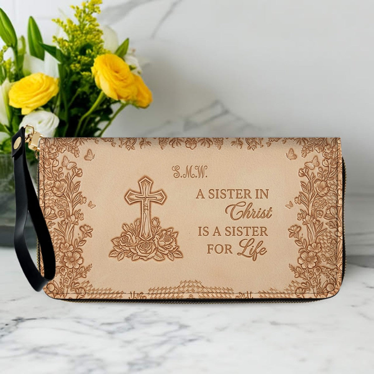 Personalized Sister in Christ Leather Handbag