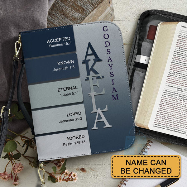 Personalized Silver Blue Name Meaning Bible Cover