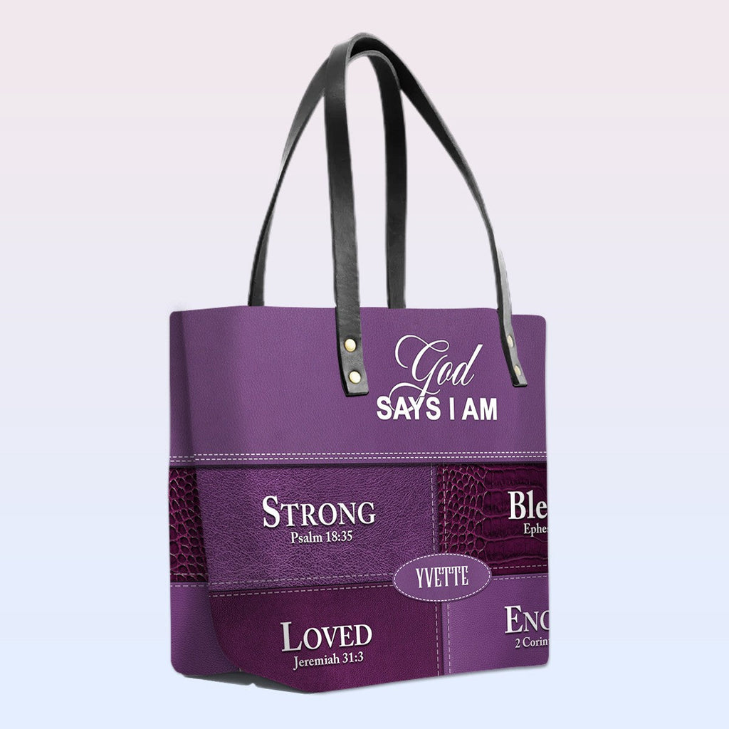 Personalized God Says I Am Leather Tote Bag