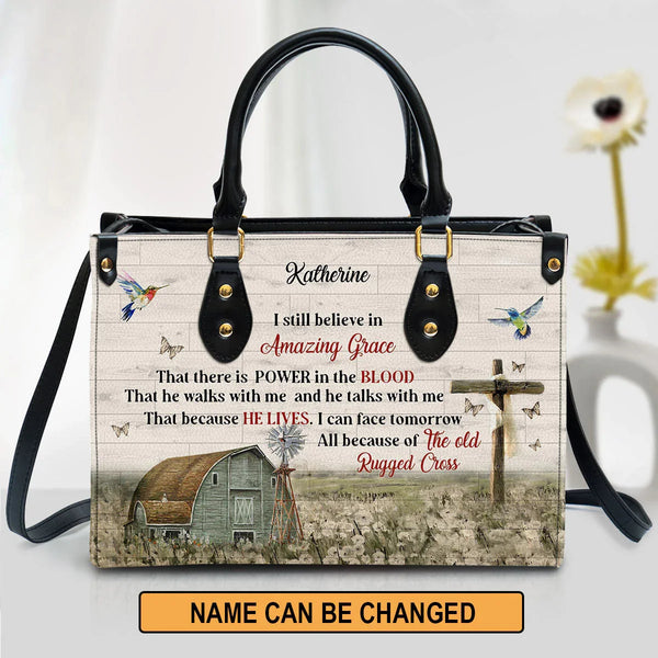 Amazing Grace Personalized Leather Tote Bag